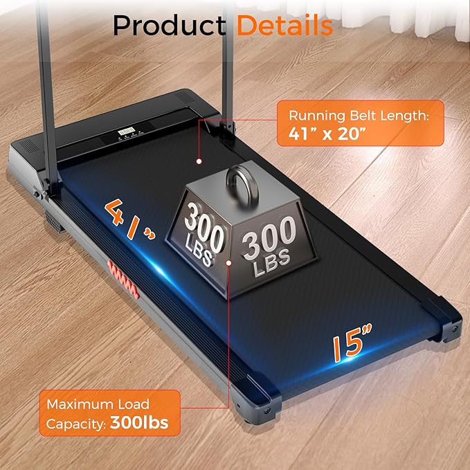 Under Desk Treadmill, 3.0HP Walking Pad with Handle Bar, Foldable Treadmills for Home Office, Running Machine with LED Display & Remote Control, Jogging Machine for Small Spaces