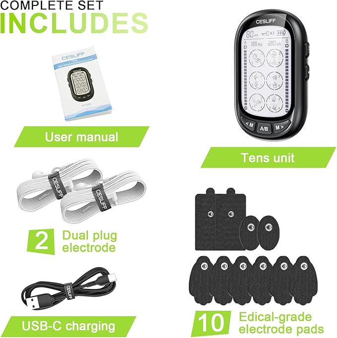 Dual Channel TENS EMS Unit 24 Modes 36 Levels, Upgraded Large Screen Intensity Muscle Stimulator for Back Neck Shoulder Pain Relief, Rechargeable Electric Pulse Massager TENS Machine with 10 Pads