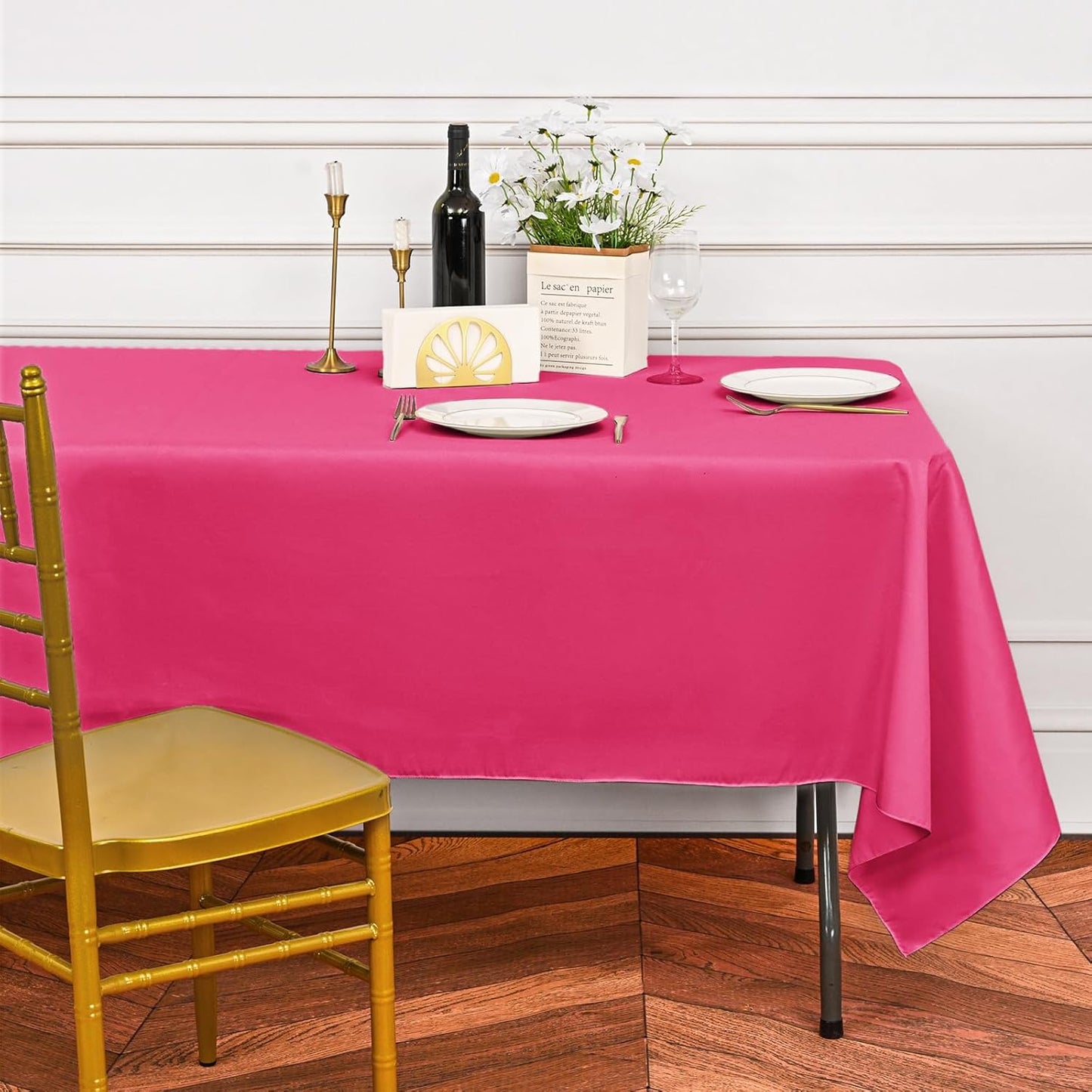 10 Pack Hot Pink Tablecloths for 6 Foot Rectangle Tables 60 x 102 Inch - 6ft Rectangular Bulk Polyester Fabric Table Clothes for Wedding Buffet Party Banquet Reception Restaurant and Camping