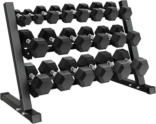 450/550 Dumbbell Sets with Rack, Rubber Hex Dumbbells, Free Weight set for Home Gym, Hand Weights with Chrome Handle for Strength Training