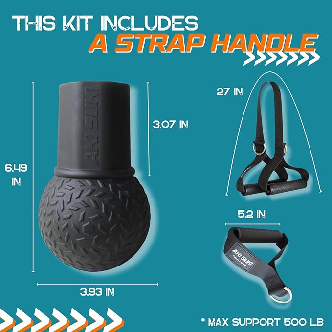 Landmine Attachment for Barbell, with Portable Strap Handle Accessory, Barbell Ball for Press Row Spin Split Squats, Durable Rubber Landmine Bomb Attachment, Fits 2 Inch Olympic Bars