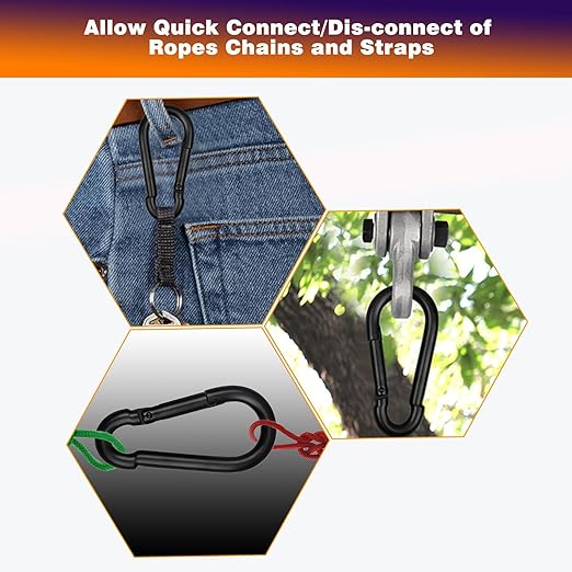 100PCS Black Carabiner Clip, M5 2Inch Spring Snap Hook Quick Link Small Carabiner Clips, 3/16'' Spring Carabiner Link Buckle for Fishing Camping Hammock Dog Leashes-220LBS Holding Capacity