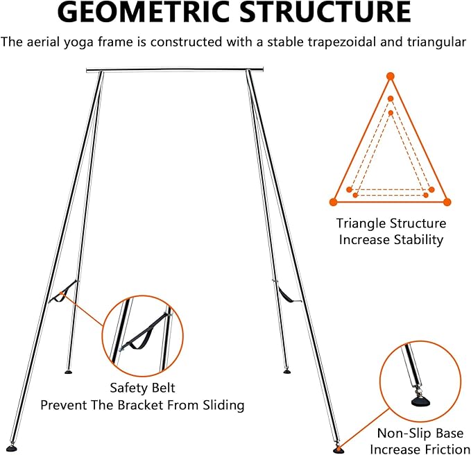 TECSPEC 9.6 FT/115.3 Inch Adjustable Height Aerial Yoga Frame & Hammock, Professional Swing Stand with 18 FT/33FT Aerial Silk, 550lbs Max Capacity