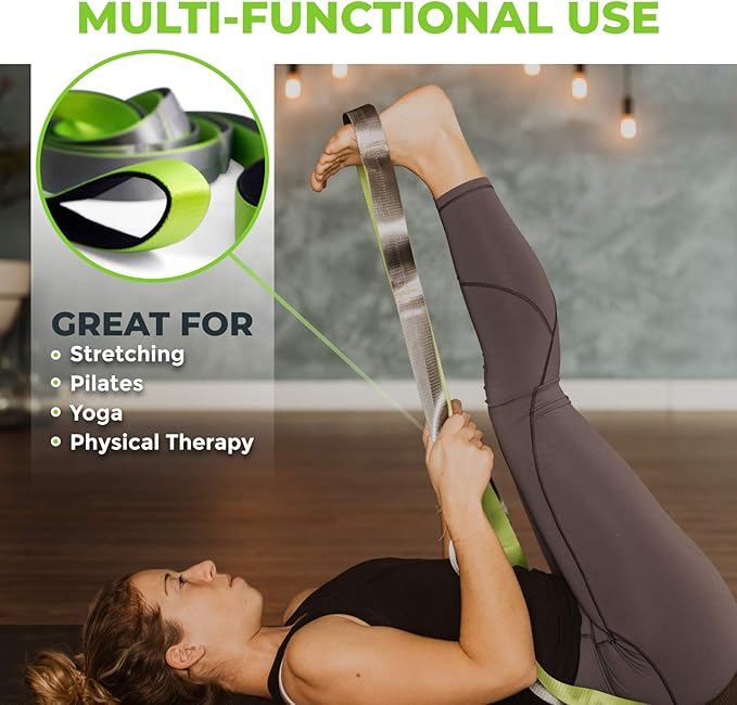 Gradient Fitness Stretching Strap for Physical Therapy, 12 Multi-Loop Stretch Strap 1.5" W x 8' L, Neoprene Handles, Physical Therapy Equipment, Yoga Straps for Stretching, Leg Stretcher.