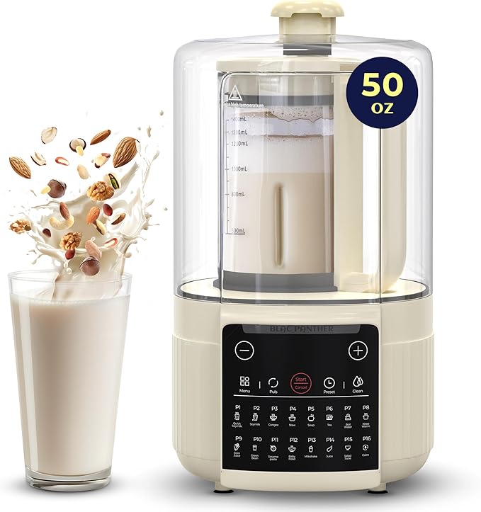 16-in-1 Blender & Nut Milk Maker, 50oz โ Soy/Oat Milk, Plant-Based Milk, Milkshake, Soup Maker. 8 High-Speed Blades, Ultra-Quiet Noise Canceling, Auto Timer, Heat Insulation.