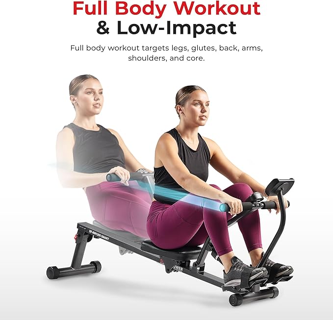 Sunny Health & Fitness Compact Adjustable Rowing Machine with 12 Levels of Resistance for Complete Body Workouts and Optional Free SunnyFit App Enhanced Connectivity