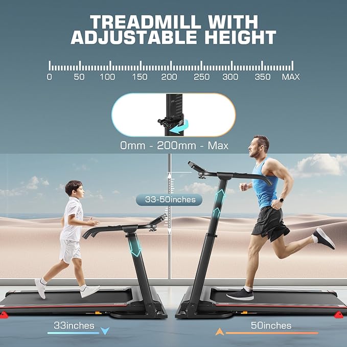 Treadmill with Desk Workstation & Adjustable Height, 300 LBS Weight Capacity, Folding Treadmill with 3 Level Incline, Bluetooth Speaker & App, Portable 2.5HP Walking Pad with Desktop for Home Office