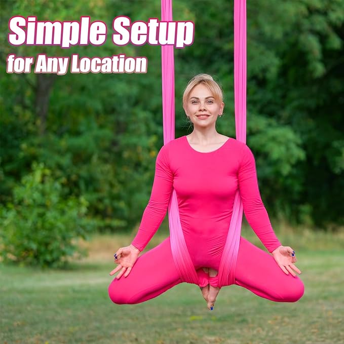 Aerial Silks Kit & Aerial Yoga Hammock - 11Yd Premium Fabric Hardware - Easy Setup for Flying Yoga, Aerial Swing & Fitness - Supports Up to 14ft Rigging