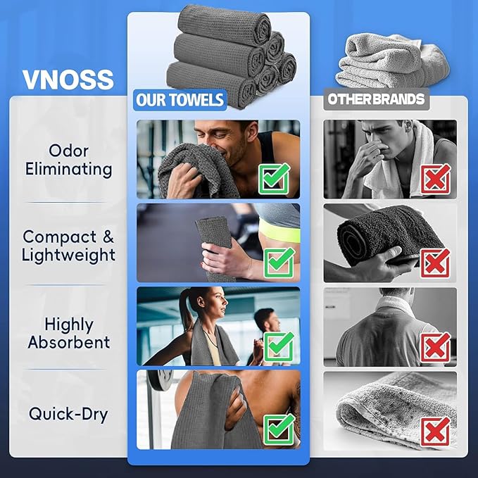 Microfiber Gym Towels for Working Out, Quickly Dry Yoga Towels for Men & Women Tennis, 16 Inch x 27 Inch, 6 Pack, Grey