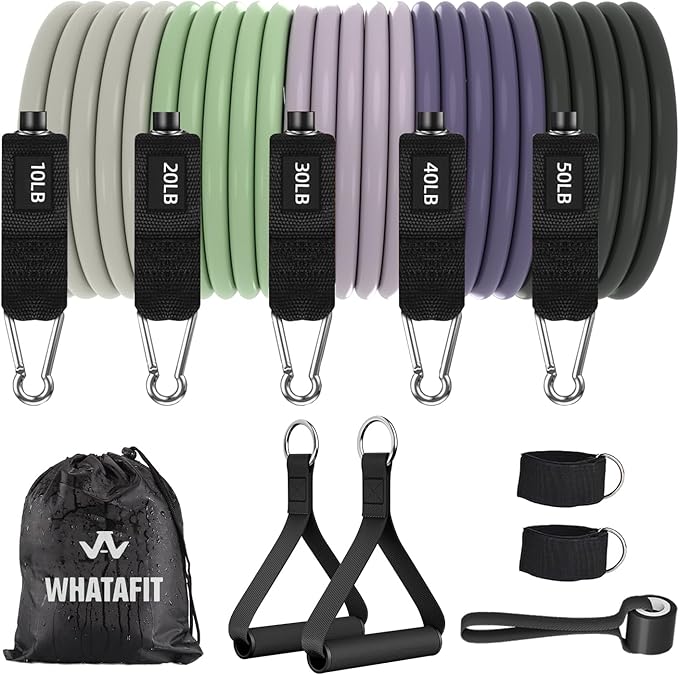 WHATAFIT Resistance Bands, Exercise Bands,Resistance Bands for Working Out, Work Out Bands with Handles for Men and Women Fitness, Strength Training Home Gym Equipment