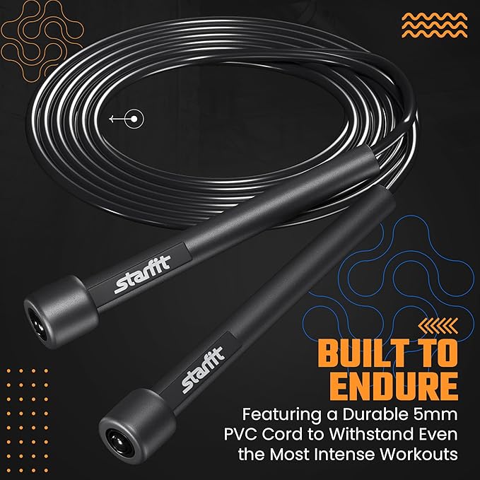 STARFIT Lightweight Jump Rope for Fitness and Exercise, Adjustable Jump Ropes with Plastic Handles, Cardio and Endurance Training, Jumping Rope for Workout