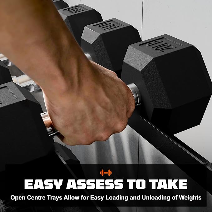 450/550 Dumbbell Sets with Rack, Rubber Hex Dumbbells, Free Weight set for Home Gym, Hand Weights with Chrome Handle for Strength Training