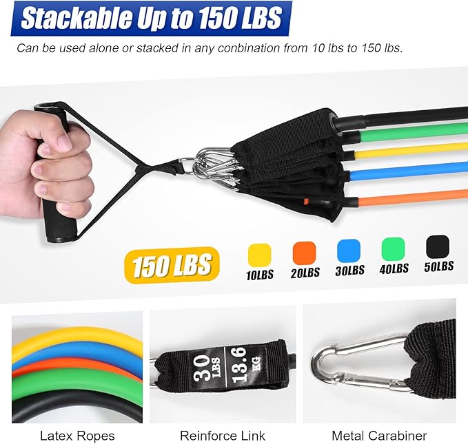 Resistance Bands Set, Himaly Exercise Bands Strength Training Fitness Bands Workout Elastic Bands with Legs Ankle Straps, Door Anchor, Handles & Carry Bag for Home Outdoor Workouts