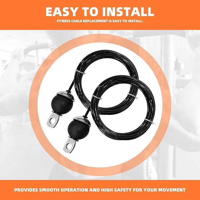 2 Pack Fitness Pulley Cable 78 Inch, Adjustable Home Gym Cable Replacement, Heavy Duty Weight Cables for Pulley System Cable Machine Workout Equipment, Steel Wire Rope with Rubber Stopper Ball