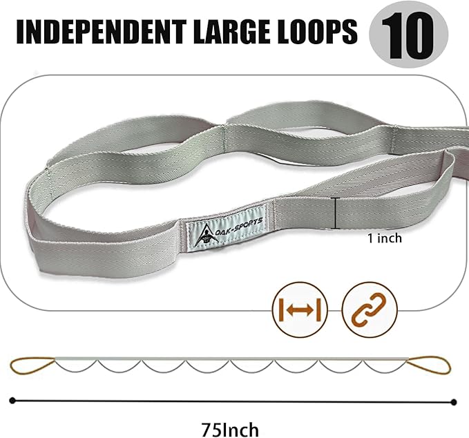 Stretching Strap Yoga Strap with Loops, Stretch Straps for Physical Therapy, Non-Elastic Exercise Strap for Pilates, Dance and Gymnastics with Workout Guide