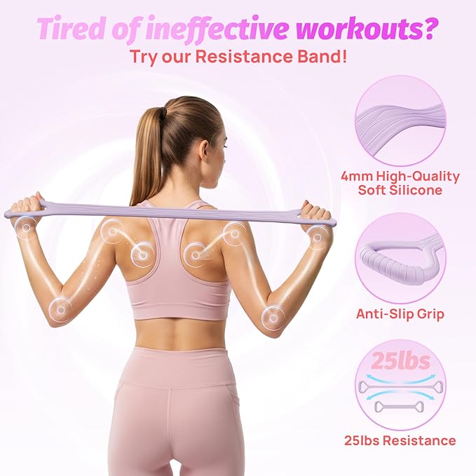 Figure 8 Fitness Resistance Band, Unbreakable Thicken 25lb Elastic Excercise Band for Working Out, Non-Slip Silicone Bands for Strength Stretch Training Arms Back Shoulder Chest Yoga Pilates