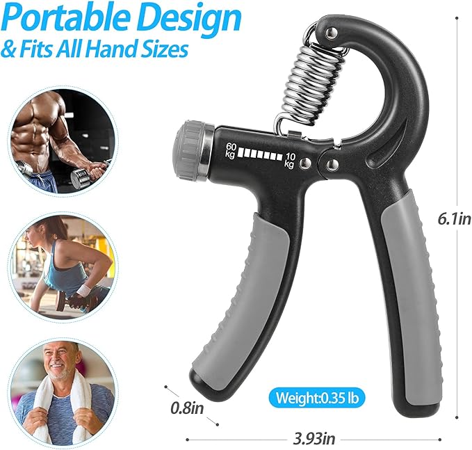 2 Pack Grip Strength Trainer 22-132Lbs (10-60kg), (10-60kg), Forearm