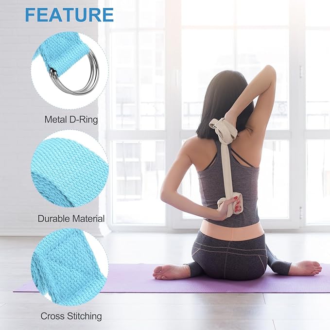PATIKIL Yoga Strap for Stretching, Cotton Yoga Belt with Adjustable Metal D-Ring Buckle Stretch Band for Fitness Pilates