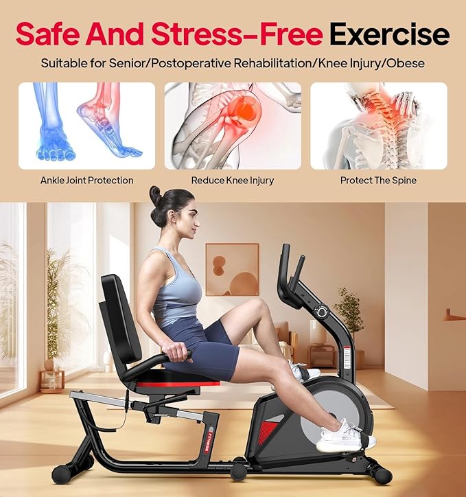 Recumbent Exercise Bike for Home,Recumbent Stationary Bikes for Adults & Seniors,Load Capacity of 400 pounds,Equipped with 16 Adjustable Gears, and Soft Adjustable Seats