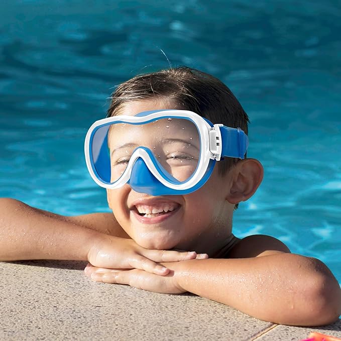 Kids Swim Goggles 180° Snorkel Diving Mask with Nose Cover, Anti-Fog Kids Swimming Goggles with Elastic Fabric Strap for Kids Boys Girls