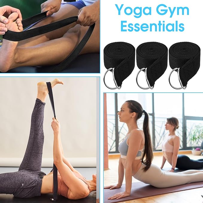 12 Pcs Yoga Strap 6Ft Exercise Stretch Bands for Flexibility with Adjustable Metal D Ring Buckle Loop Stretch Strap Non Elastic Yoga Belt Yoga Exercise Adjustable Straps for Pilates