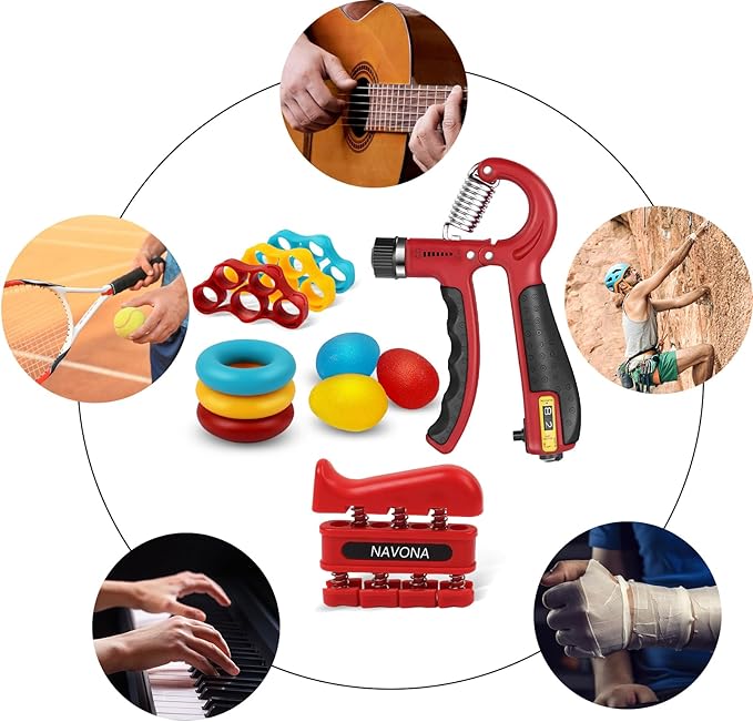 13 PCS Grip Strength Trainer Kit, Hand Gripper Strengthener, Forearm Strengthener, Finger Strengthener, Finger Exerciser, Stress Relief Ball, Forearm Workout Ring for Muscle Building and Injury Recover