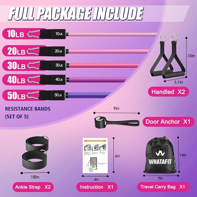 WHATAFIT Resistance Bands, Exercise Bands,Resistance Bands for Working Out, Work Out Bands with Handles for Men and Women Fitness, Strength Training Home Gym Equipment