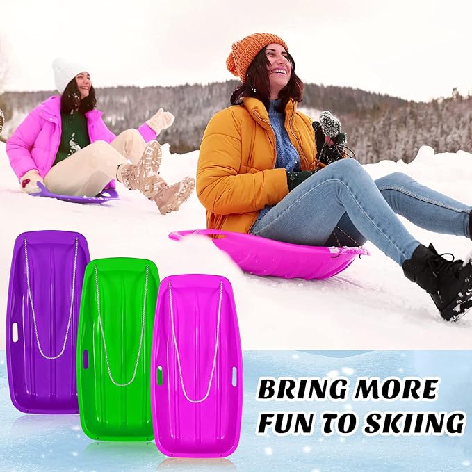Jerify 12 Pcs 35 in Classic Snow Sled Winter Downhill Sprinter Toboggan with Pull Rope and Handles Plastic Sleds for Kids Adults Snow Sand Board Sleigh, 6 Colors