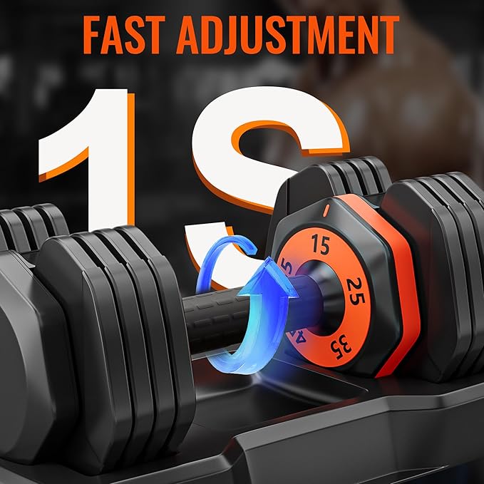 VEICK 25/55 lbs Adjustable Dumbbell with Anti-Slip Turning Handle, Fast Adjust Weight for Men Women, Exercise Equipment with Tray for Home Gym Full Body Workout Fitness