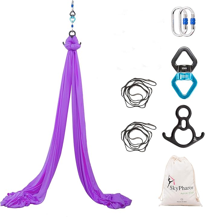 Aerial Silks Yoga Swing Set - 9/11 Yards Aerial Yoga Hammock Kit Anti-Gravity Flying for Fitness, Low/Non Stretch Nylon Tricot Fabric Hardware Included for Dance