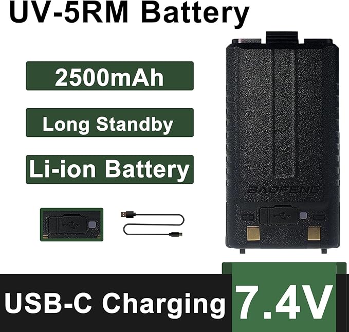 2 Pack BAOFENG UV-5RM Battery 2500mAh Enlarge Capacity UV-5RH Two 7.4V BL-5RH BL-5RH Li-ion GM-5RH Walkie