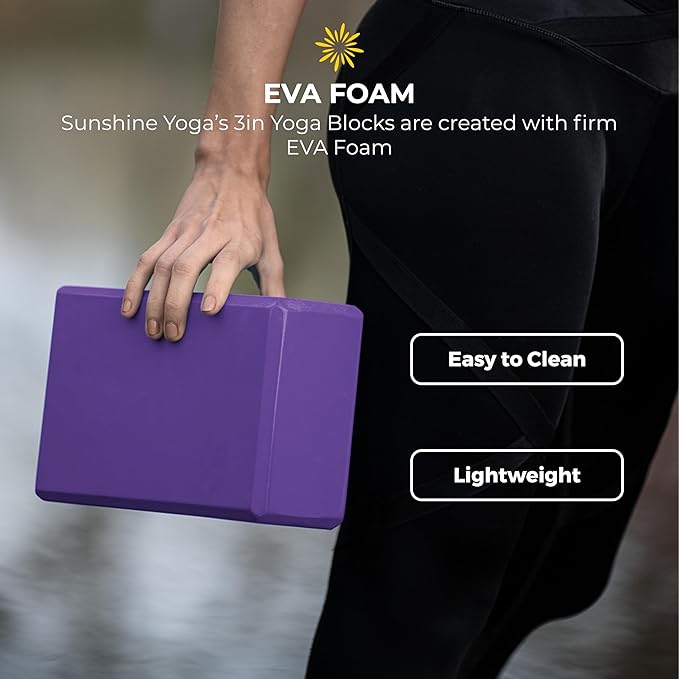 Sunshine Yoga 3" Yoga Block, 10 Pack Bulk EVA Foam Yoga Blocks, Firm and Supportive Yoga Brick, Balance Foam for Stretching, Pilates, and Workout, 3" x 6" x 9"
