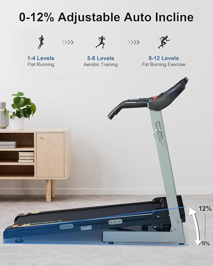 Treadmill with Auto Incline - 300 lb Capacity, 3.0HP Folding Electric Treadmill Up to 8.5 MPH Speed, Running Machine with 17.5" Wide Tread Belt and Bluetooth Speaker for Home Use