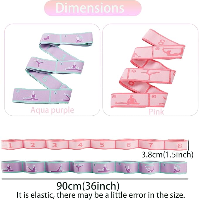 2pcs Stretch Strap for Kids,Elastic Yoga Stretching Strap with Loops, Multi-Loop Adjustable Exercise Stretching Bands,Stretching Resistance Ballet Bands for Dance, Latin, Gymnastics Exercis -8Loops