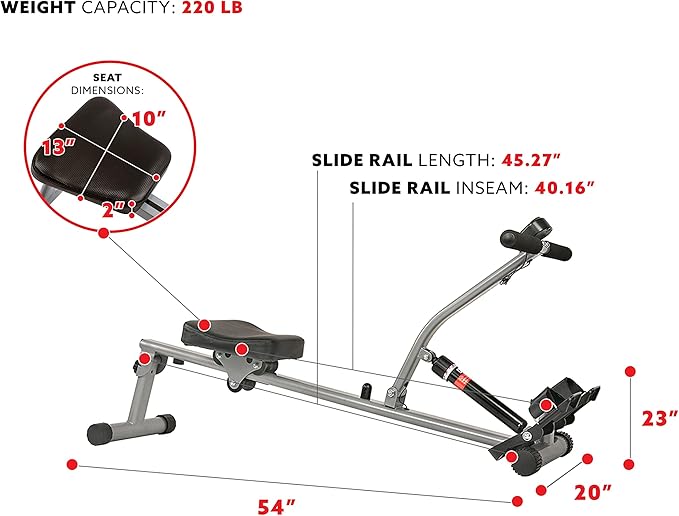 Sunny Health & Fitness Compact Adjustable Rowing Machine with 12 Levels of Resistance for Complete Body Workouts and Optional Free SunnyFit App Enhanced Connectivity