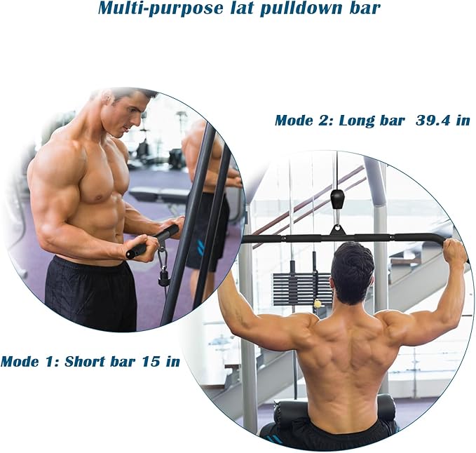 LAT Pull Down Bar, Dual Hook Bar Cable Attachment, Heavy Duty Gym Bar for Cable Machine, Suit for Resistance Band Training, Home Exercise