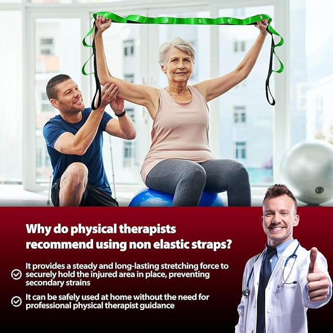 Stretching Strap with 10 Loops-Yoga Strap for Physical Therapy,Home Workout,Pilate & Flexibility Training,Non Elastic Exercise Stretch Band for Hamstring,Leg Stretcher Belt,Flexibility Fascia