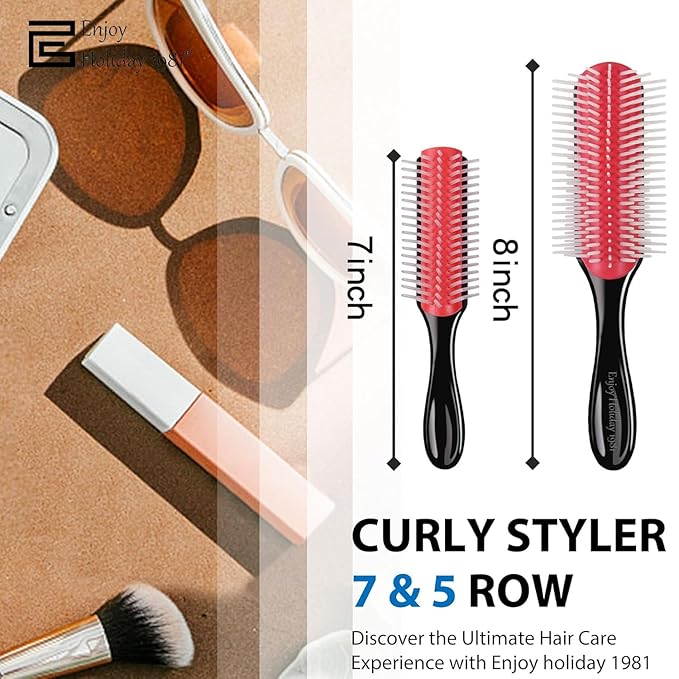 2 Packs Curly Hair Brush Set 9 Row and 5 Row for Women Men Smoothing Unbrush Detangling Curl Defining Hairbrush Un Small Mini Shower Paddle Picks Hard Bristle Detangler Wave Travel Combs Styling Tools