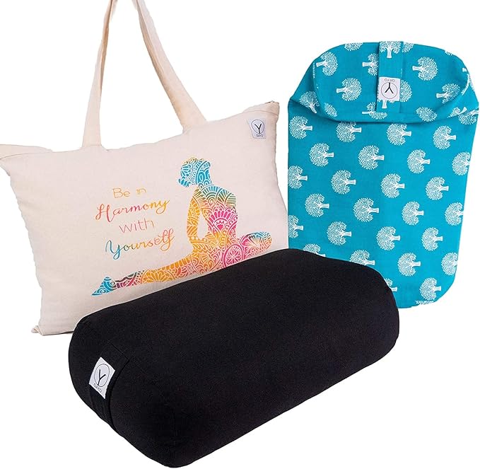 GAYO Yoga Bolster for Restorative Yoga - 100% Cotton, Includes Washable Cover and Carry Bag
