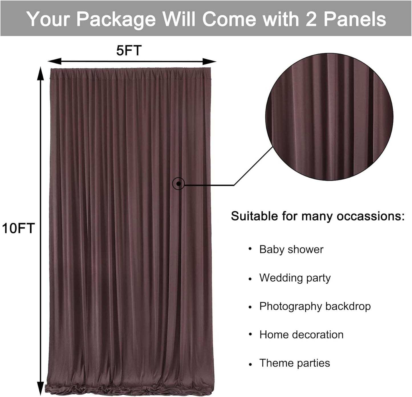 10 ft x 10 ft Wrinkle Free Brown Backdrop Curtain for Parties, Wedding Brown Photo Backdrop Drapes, Fabric 2 Panels 5x10ft for Baby Shower Photoshoot Engagement Birthday Photography Background