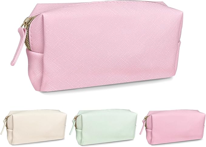 Leather Makeup Bag Set - Womens Small Cosmetic Bag for Purse with Pencils, Large Black Relavel Makeup Bag for Purse - Perfect for Travel and Daily Use