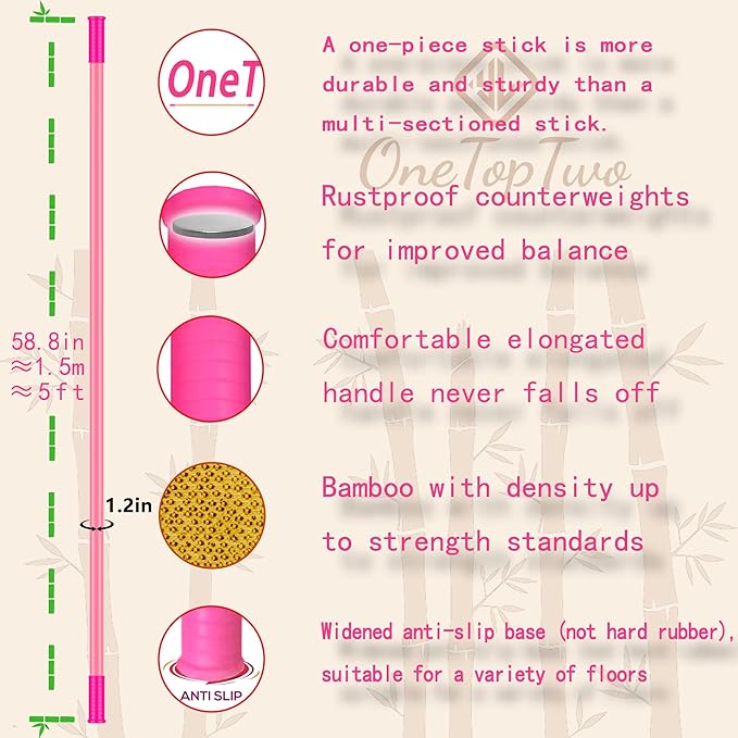 5ft Yoga Stick from Natural Bamboo with Non-Slip Handle-Stretching Stick for Mobility, Flexibility,Exercise,Workout, Physical Therapy,Pilates,Balance Fitness-Access Online Video Guide Without Any Info