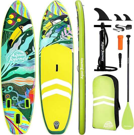 10'6"Inflatable Stand Up Paddle Board Ultra Portable-Lightweight & Stable|All-in-One Kit w/Aluminum Paddle, Dual-Action Pump & Backpack|Lakes & Oceans Ready for Family Recreation by Aquajourney