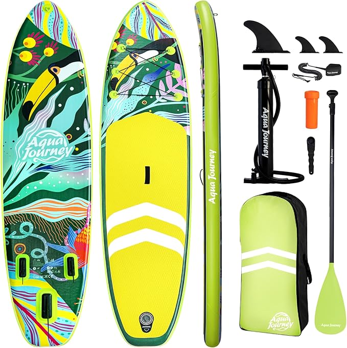10'6"Inflatable Stand Up Paddle Board Ultra Portable-Lightweight & Stable|All-in-One Kit w/Aluminum Paddle, Dual-Action Pump & Backpack|Lakes & Oceans Ready for Family Recreation by Aquajourney