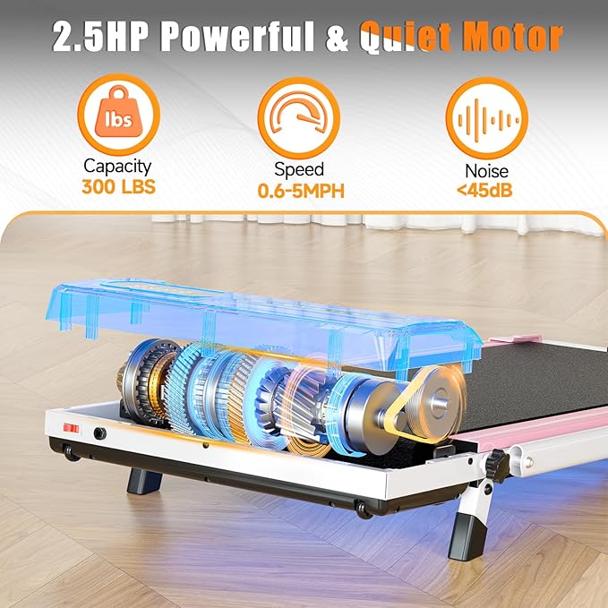 Incline Walking Pad with Handle Bar, Folding Treadmill Foldable Portable Under Desk for Home Office, Ultra Quiet <45dB, Safety Lock, 300+ LB Capacity