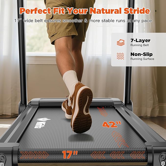 Treadmill with Incline, 300 LBS Capacity, 8 MPH or 10 MPH Speed, Bluetooth, App, Pause Function, Folding Treadmills for Home with 64 Programs, 17'' or 18'' Wide Belt, Heart Rate, BMI Detector