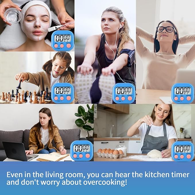 48 Pack Digital Kitchen Timer Magnetic Digital Timer with Big Display Loud Ring Cooking Timers for Kitchen Electronic Timer for Cooking, Bathing, Gym, Break Time, Classroom(6 Color)