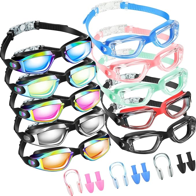 Konohan 10 Pack Swim Goggles Bulk for Kids adult Pool Goggles Anti Fog Silicone No Leak Swimming Glasses for Men Women Youth