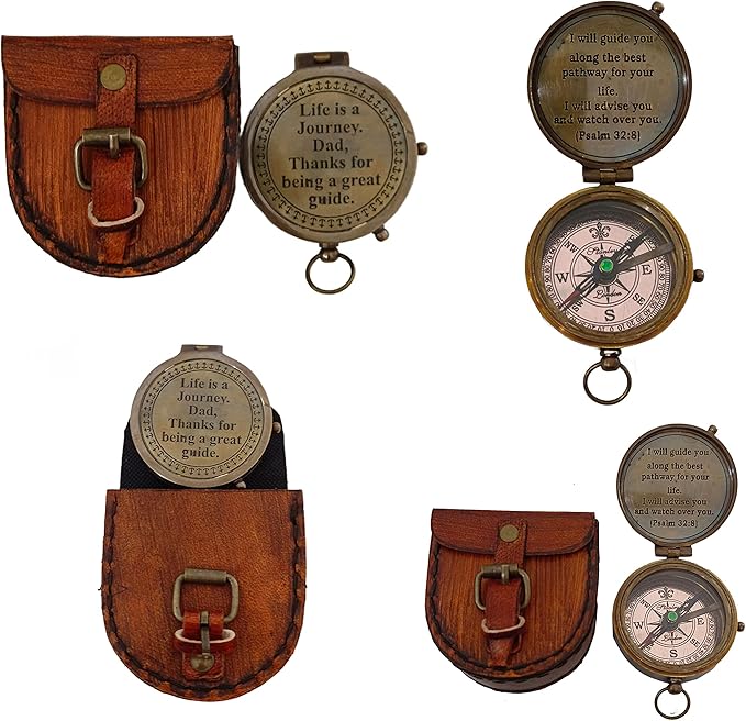 2 Inch Brass Pocket Compass With Leather Case