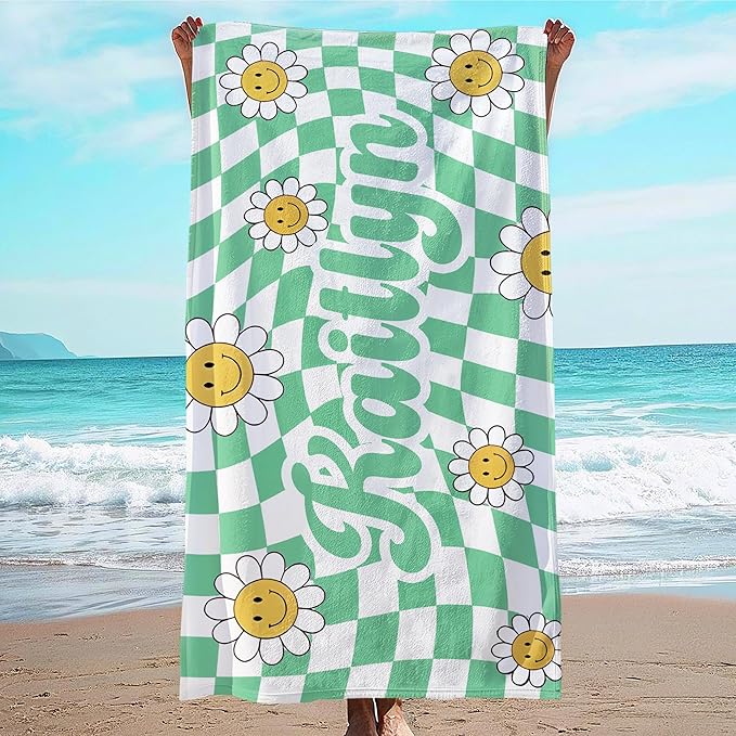JML Personalized Beach Towel with Name, Custom Flower Beach Towel, Customized Microfiber Pool Towel, Quick Dry & Absorbent Swim Towel for Adult,Anniversary, Birthday, Summer Holiday,Vacation